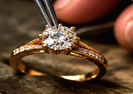 Precise diamond setting at the jewellery crafting stage